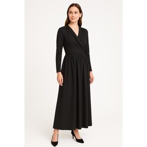 Laura Ashley Black Vintage 100% Wool Wrap Chest‎ L/S Solid Dress Size 10